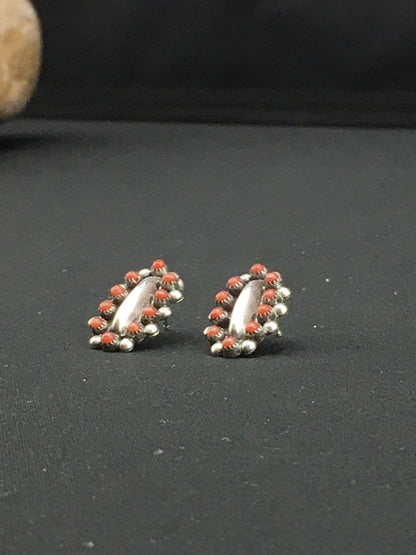 Red Coral Zuni Cluster Sterling Silver Earrings 0.75" 01094