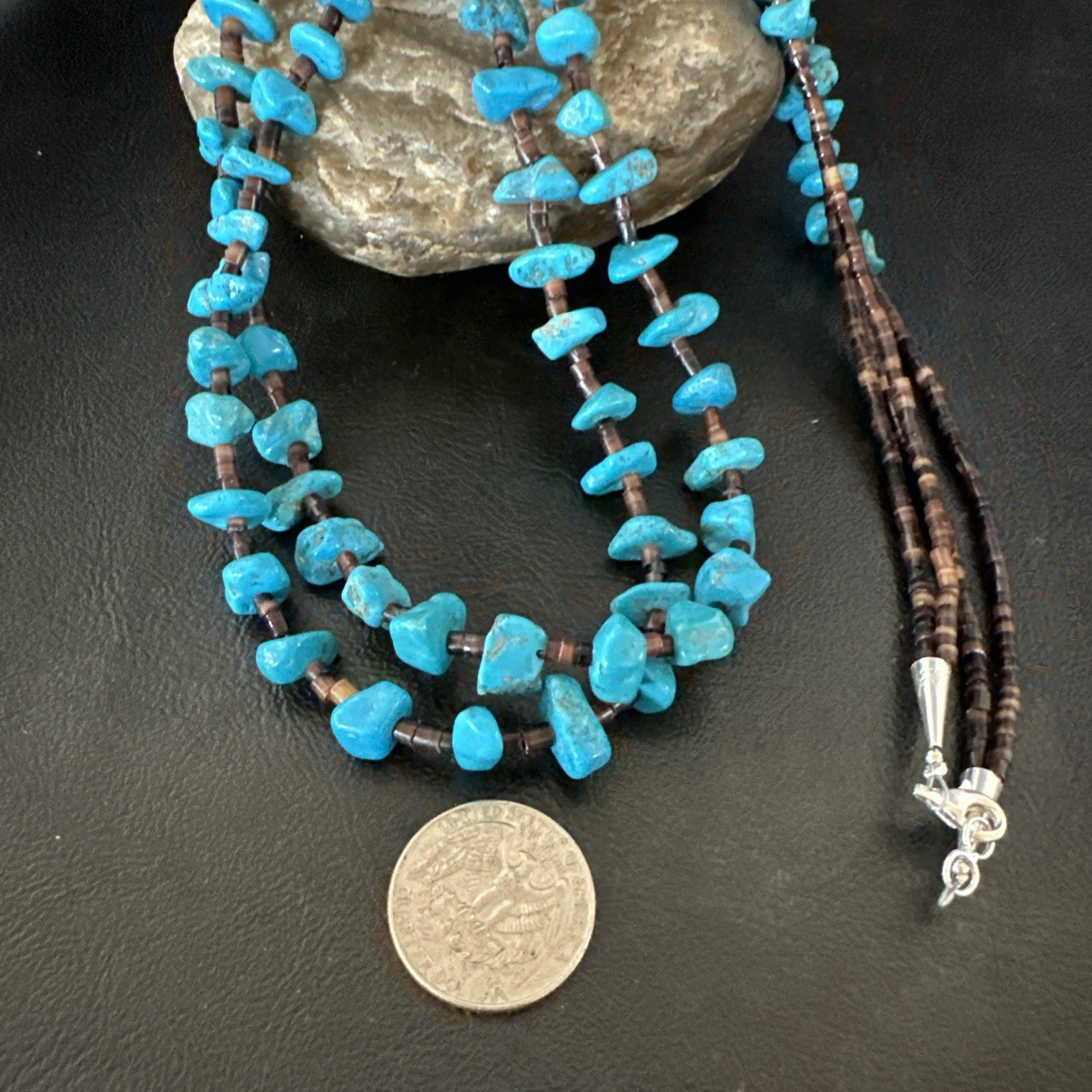 Santo Domingo Kingman Turquoise Heishi Sterling Silver Bead 30” Necklace 19553