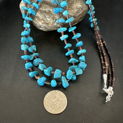 Santo Domingo Kingman Turquoise Heishi Sterling Silver Bead 30” Necklace 19553