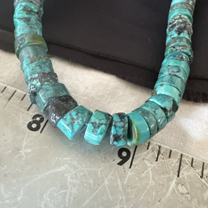 Navajo Turquoise 8mm Heishi Sterling Silver Bead Necklace 24" 19035