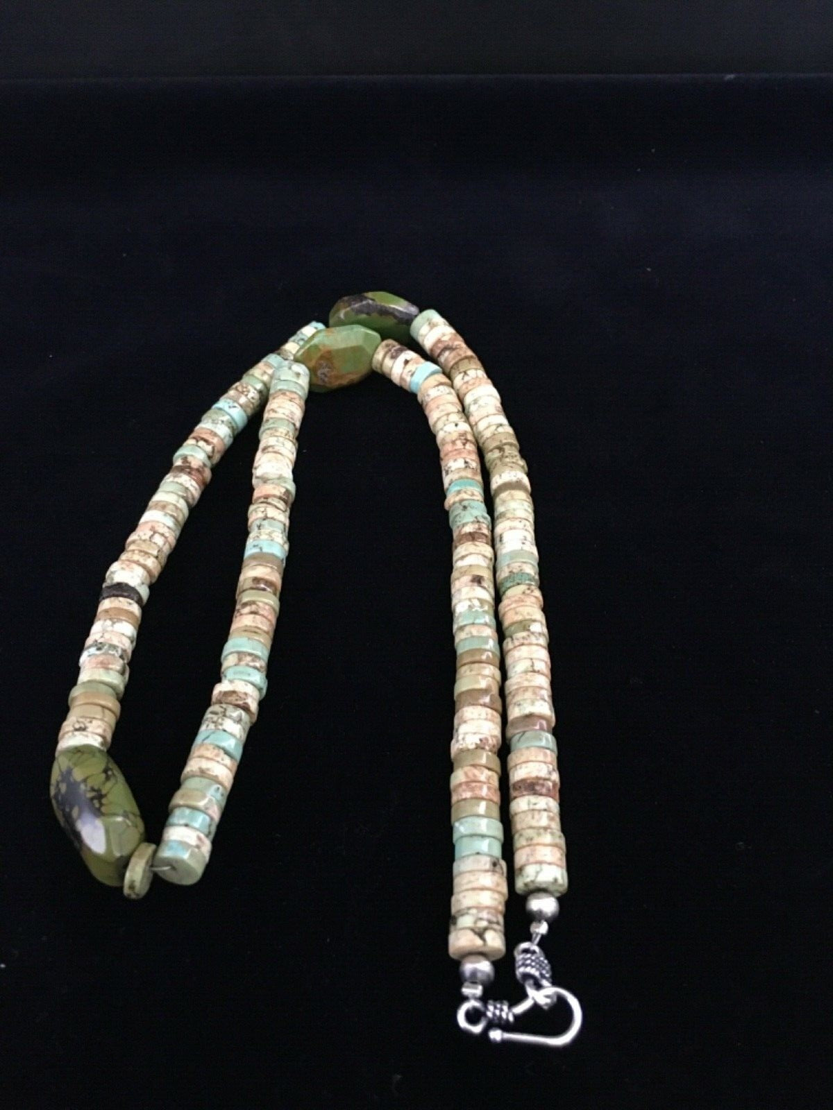 Mens Green Turquoise Chunky Navajo Sterling Silver Heishi Necklace 22" 1781