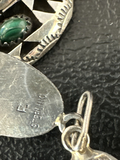 Old Navajo Green Malachite Sterling Silver Shadowbox Necklace Earrings 18”19106