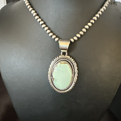 Mens Women Navajo Sterling Silver Green Turquoise Necklace Pendant 18194