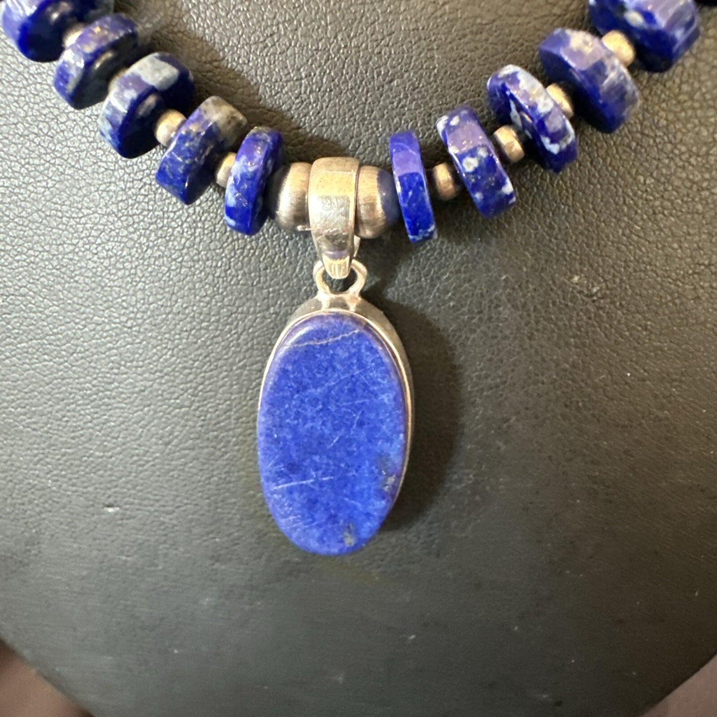 Mens Womens Blue Lapis Lazuli Navajo Sterling Silver Pendant Necklace 22” 18338