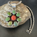 Navajo Cluster Red Turquoise Pendant Necklace | Sterling Silver | Authentic Native American Handmade | 17711