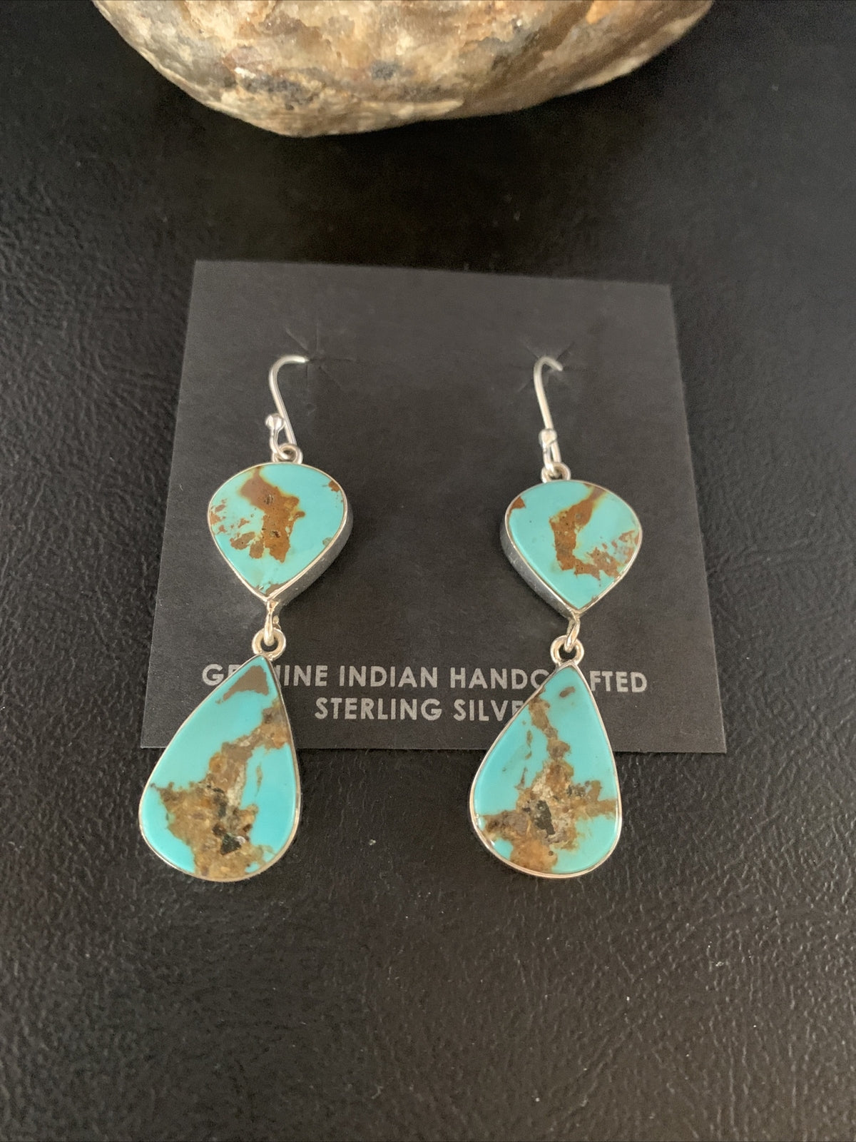 Blue Kingman Turquoise Navajo Sterling Silver Dangle Earrings 14075