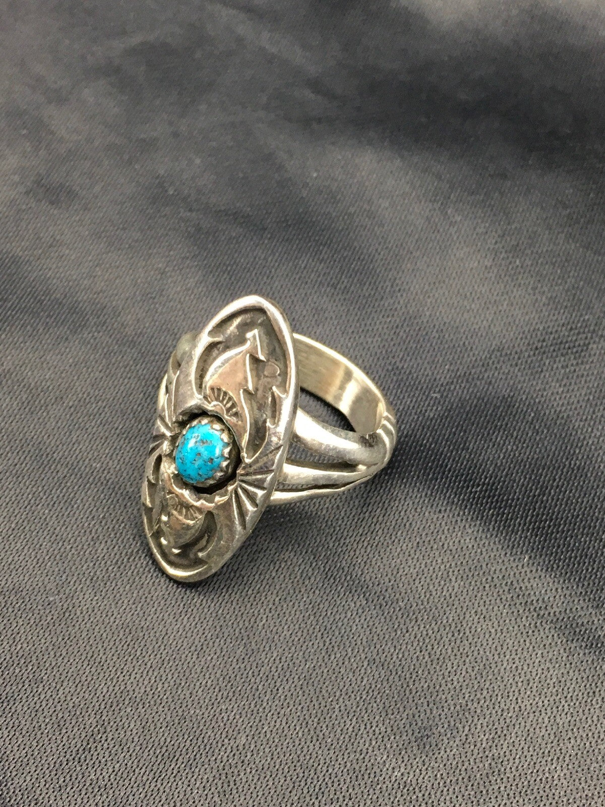 Old Pawn Shadow Box Navajo Sterling Kingman Turquoise Ring Set5.75 2625