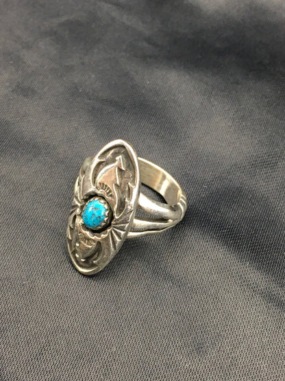 Old Pawn Shadow Box Navajo Sterling Kingman Turquoise Ring Set5.75 2625