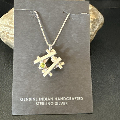 Double Sided Opal Green Peridot Faceted Sterling Silver  Pendant Necklace 17967