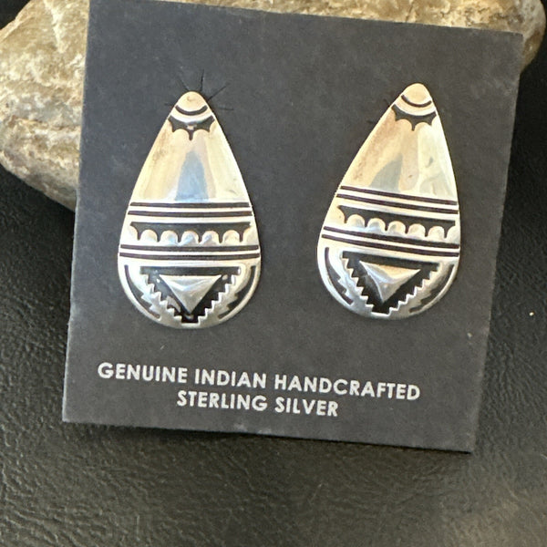 Old Pawn Navajo Stamped Stamped Handmade Earrings | Sterling Silver | Authentic Native American Handmade | 18174