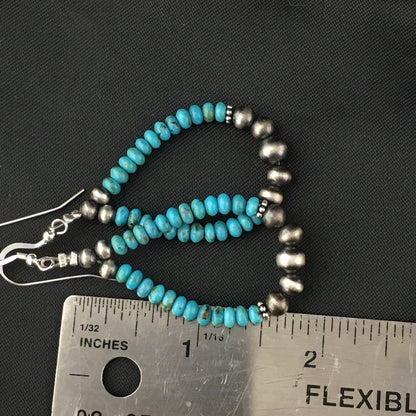 Blue Turquoise Bead Sterling Silver Beads Earrings 1.75" 1971