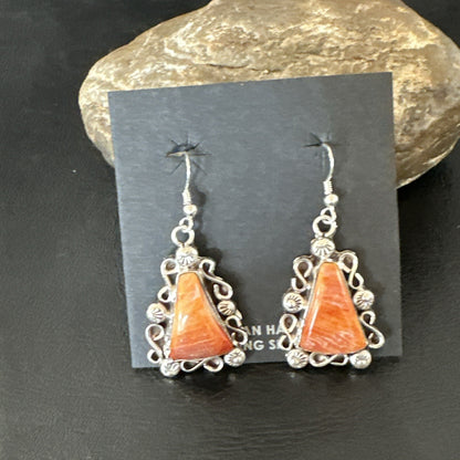 Native Navajo Sterling Silver Orange Spiny Oyster Dangle Earrings 17270