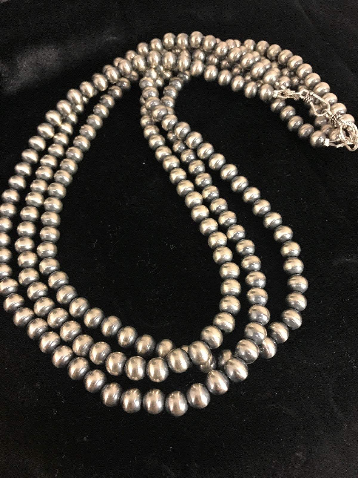 Native American Sterling Silver Navajo Pearls 7 mm Necklace 21” 3 Strand