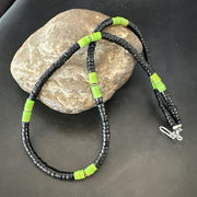 Men's Green Gaspeite Onyx Heishi Southwestern Necklace 19" | Sterling Silver | Authentic Native American Handmade | 18713