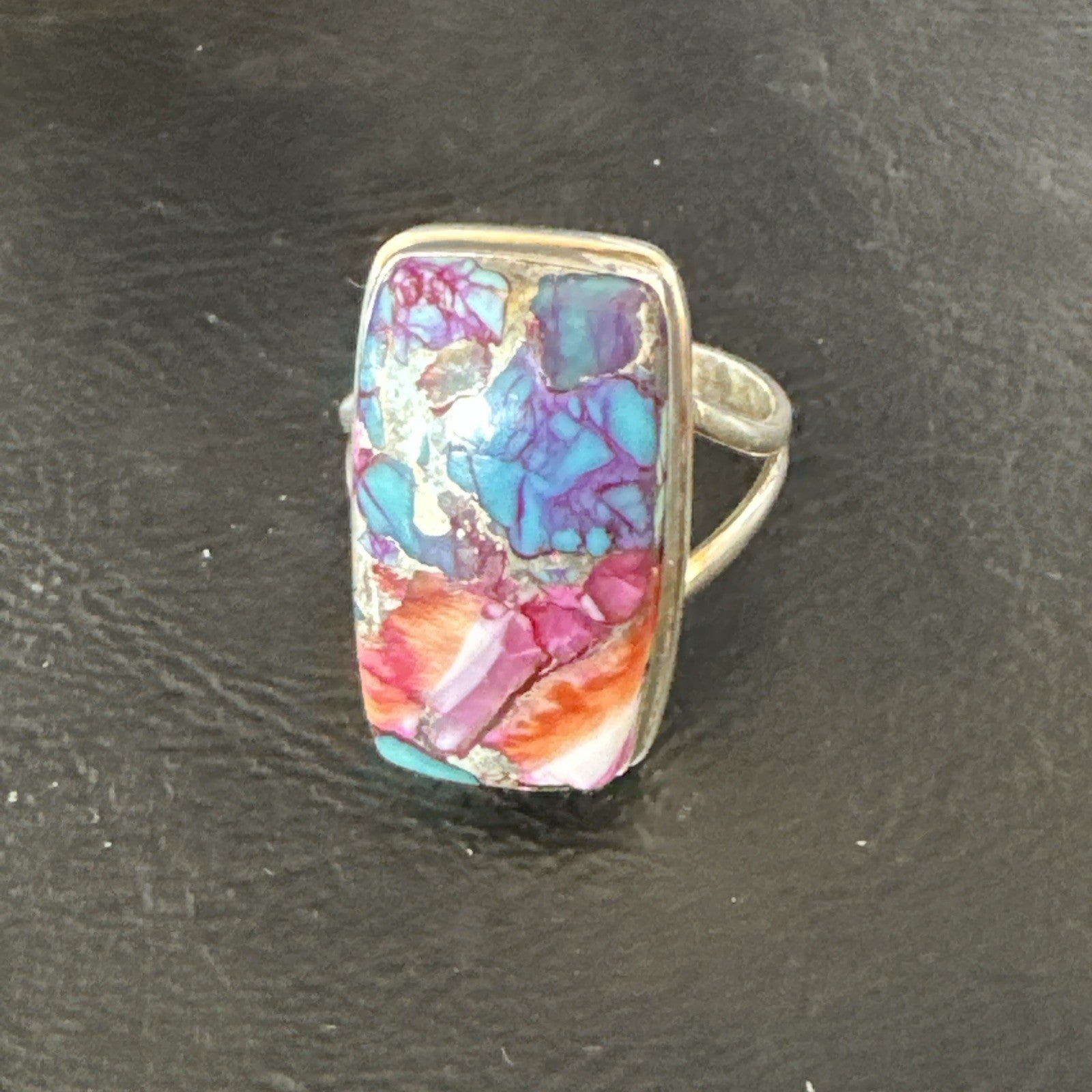 Blue Turquoise Spiny Oyster Southwestern Sterling Silver Ring Size 9 19059