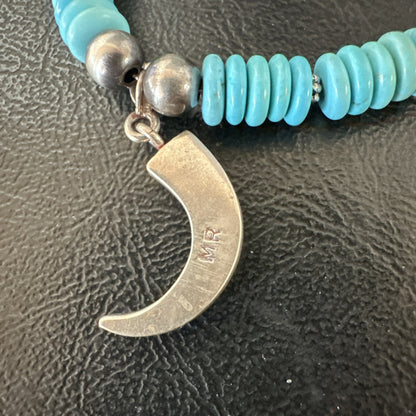 Blue Turquoise Inlay Pendant Navajo Sterling Silver Necklace 19515