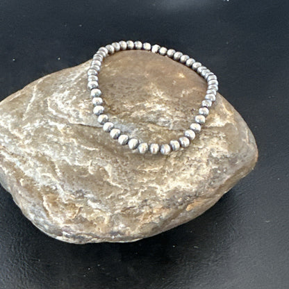 Stretch Navajo 4mm Beads 8” Sterling Silver Bracelet 90403