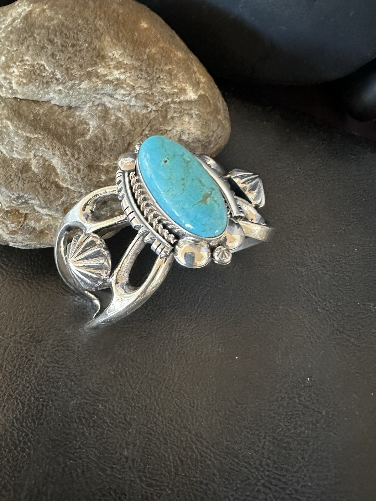 WoMens Tufa Kingman Turquoise Navajo Sterling Silver Cuff Bracelet 7.1" 19453