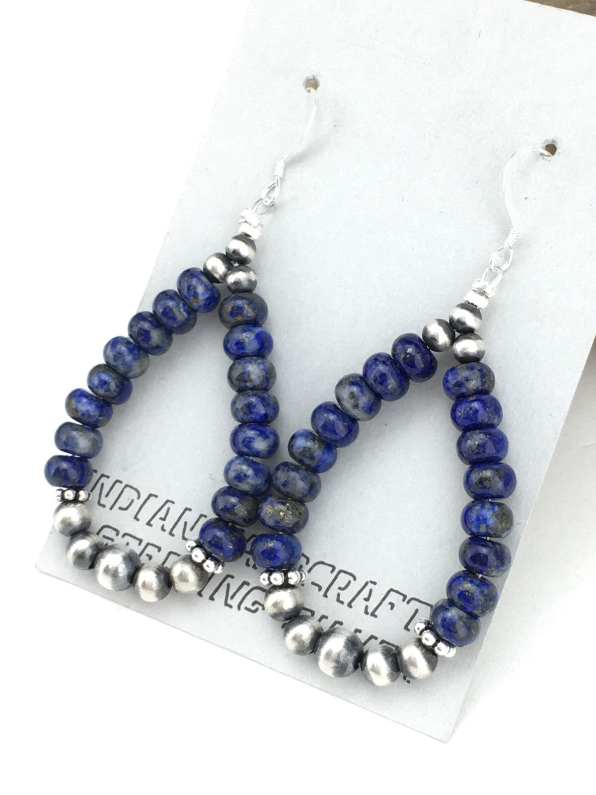 Blue Lapis Lazuli Bead Navajo Sterling Silver Dangle Earrings 2" 1250