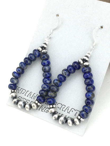 Blue Lapis Lazuli Bead Navajo Sterling Silver Dangle Earrings 2" 1250