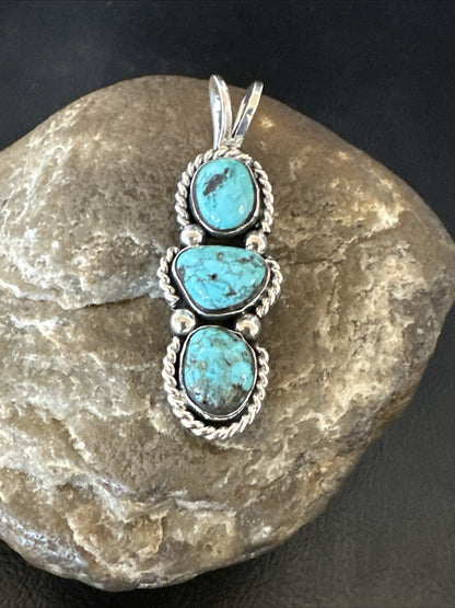 Blue Turquoise 3 Stone Navajo Sterling Silver Cluster Pendant Only 18312