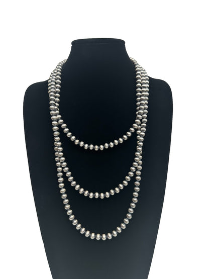 Native American 8mm Sterling Silver Navajo Pearls 66" Single Strand Necklace