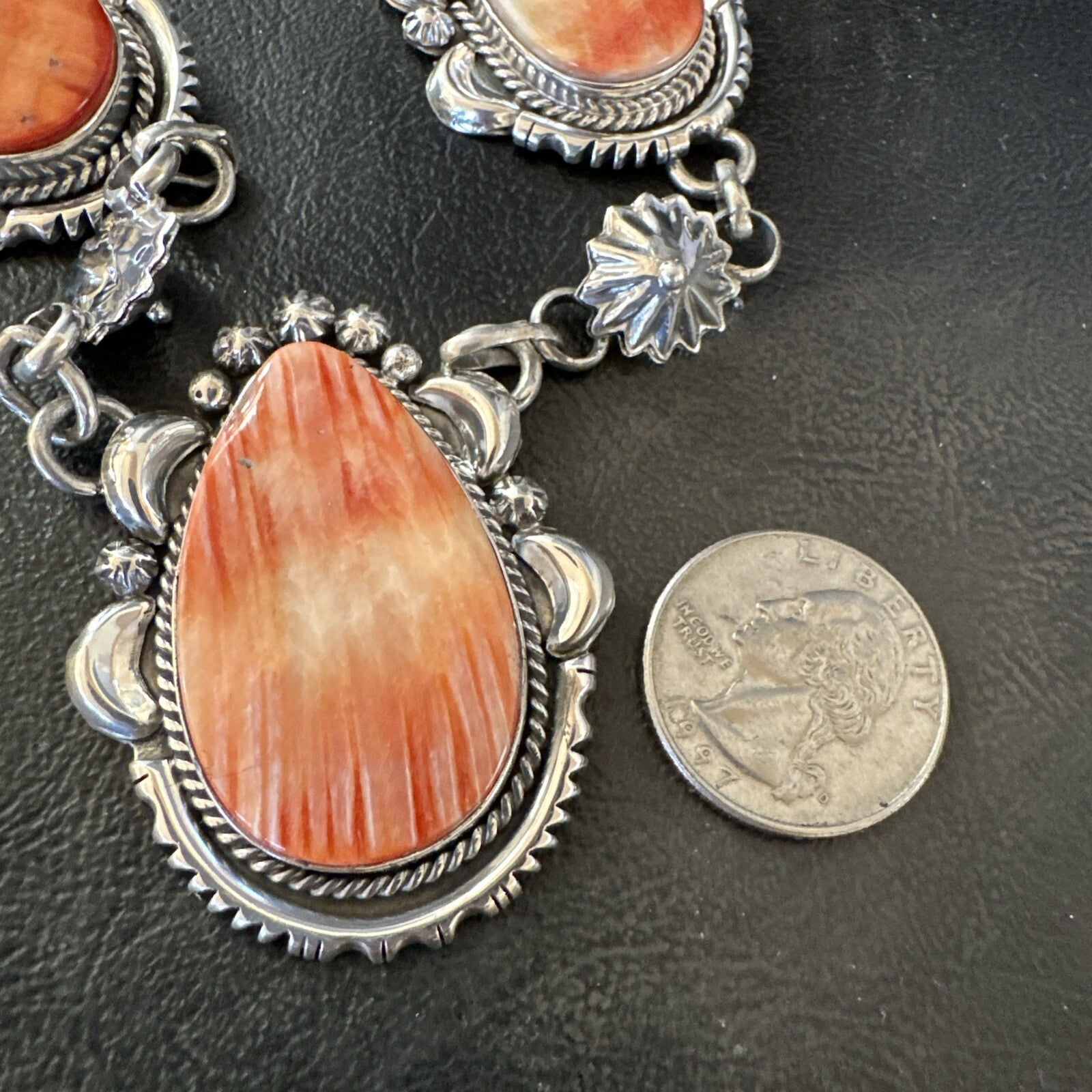 Orange Spiny Oyster Pendant Navajo Sterling Silver Lariat Necklace 21" 18628