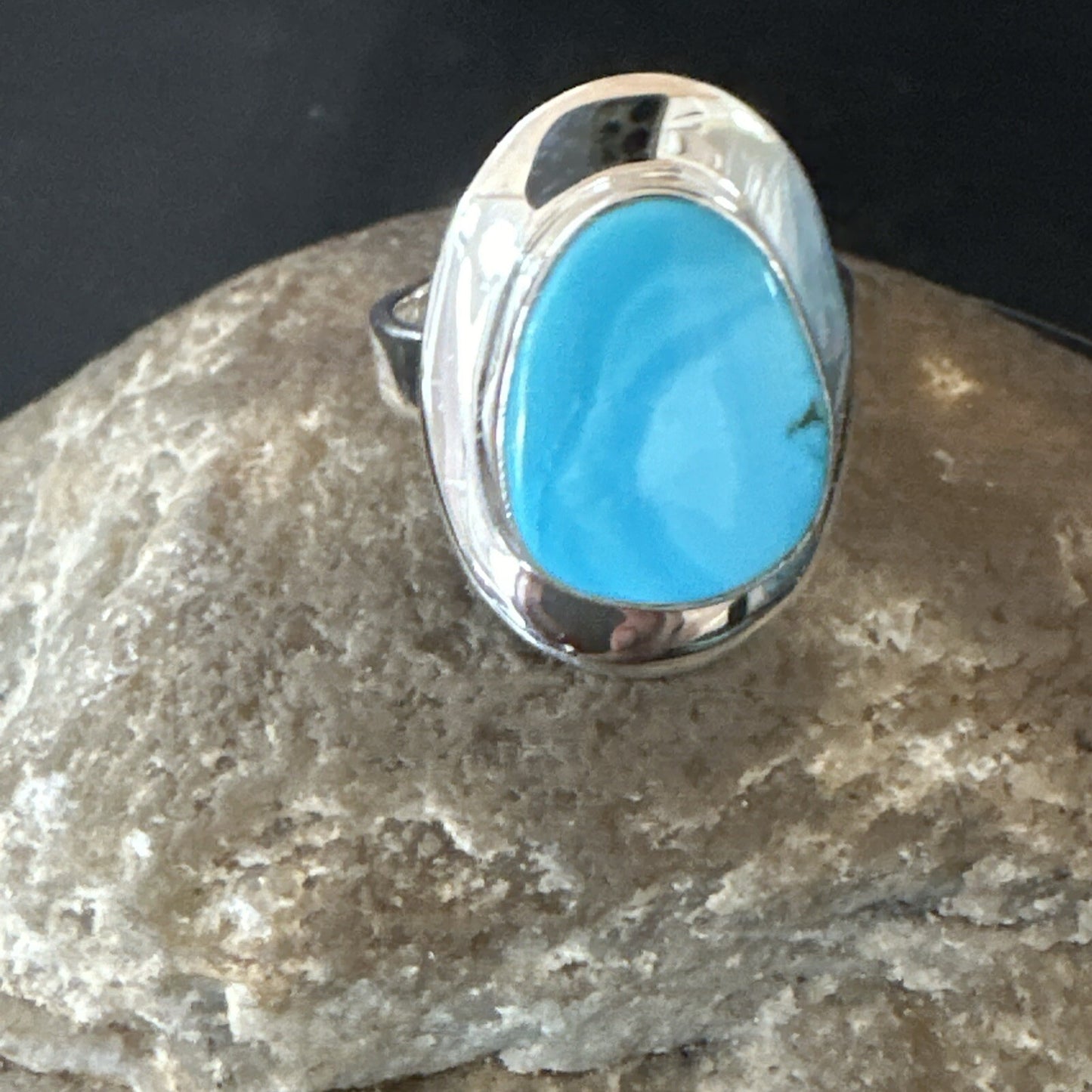 Southwestern Sterling Silver Blue Kingman Turquoise Ring Size 7 18504