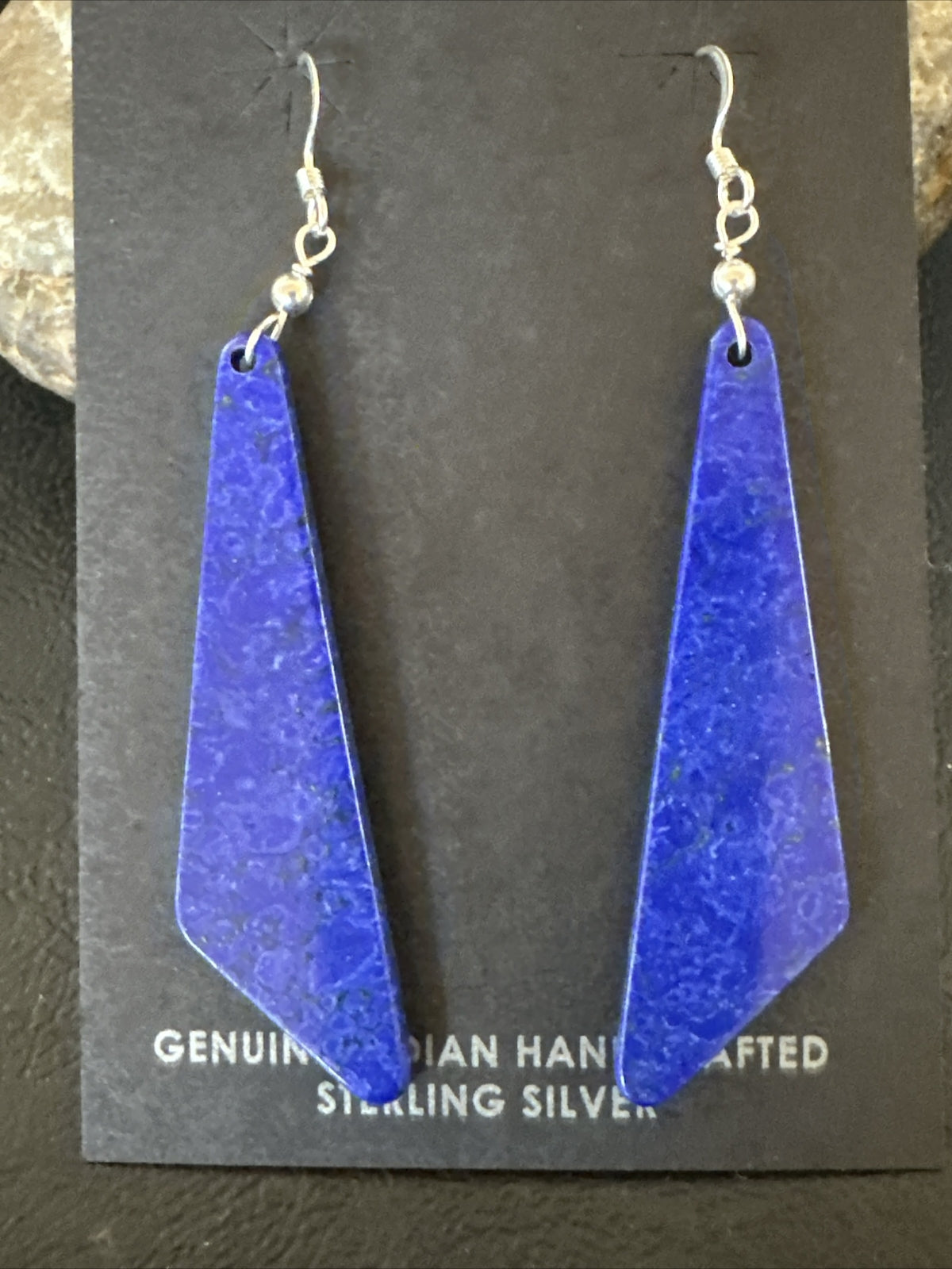 Navajo Slab Blue Lapis Sterling Silver Earrings 2" 17878