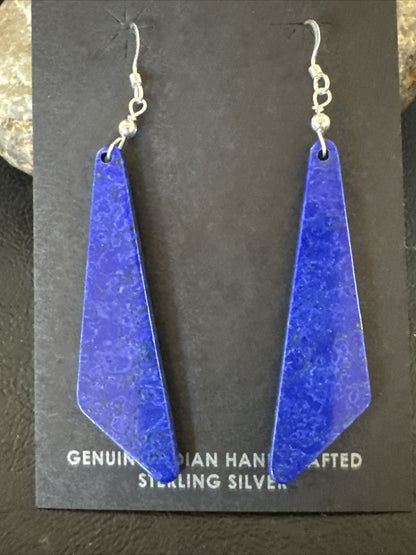 Navajo Slab Blue Lapis Sterling Silver Earrings 2" 17878
