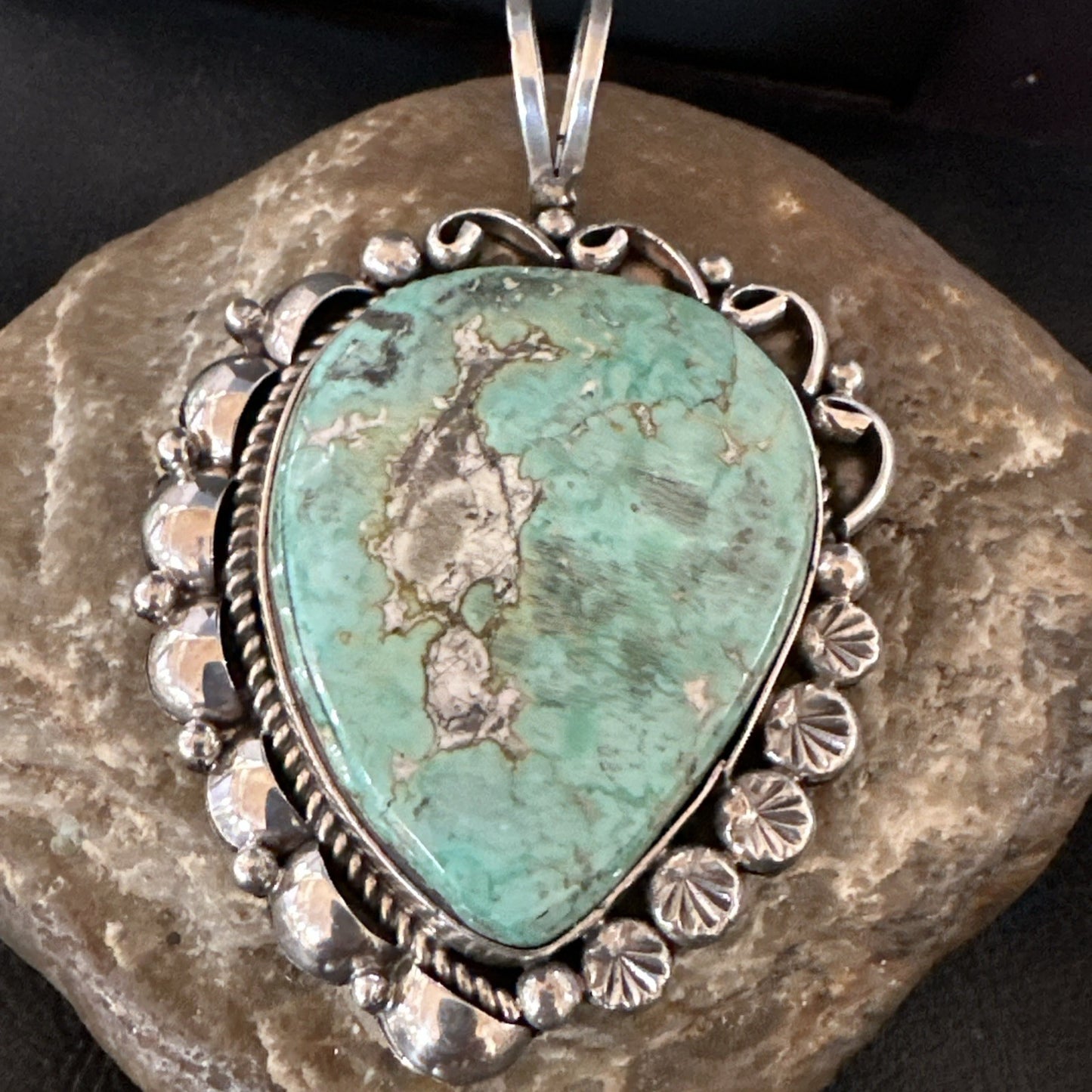 Men Women Green Royston Turquoise Pendant Navajo Sterling Yazzie 19521