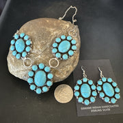 Cluster Lariat Blue Kingman Turquoise Earrings Necklace Pendant Navajo 23" | Authentic Native American Handmade | 19112