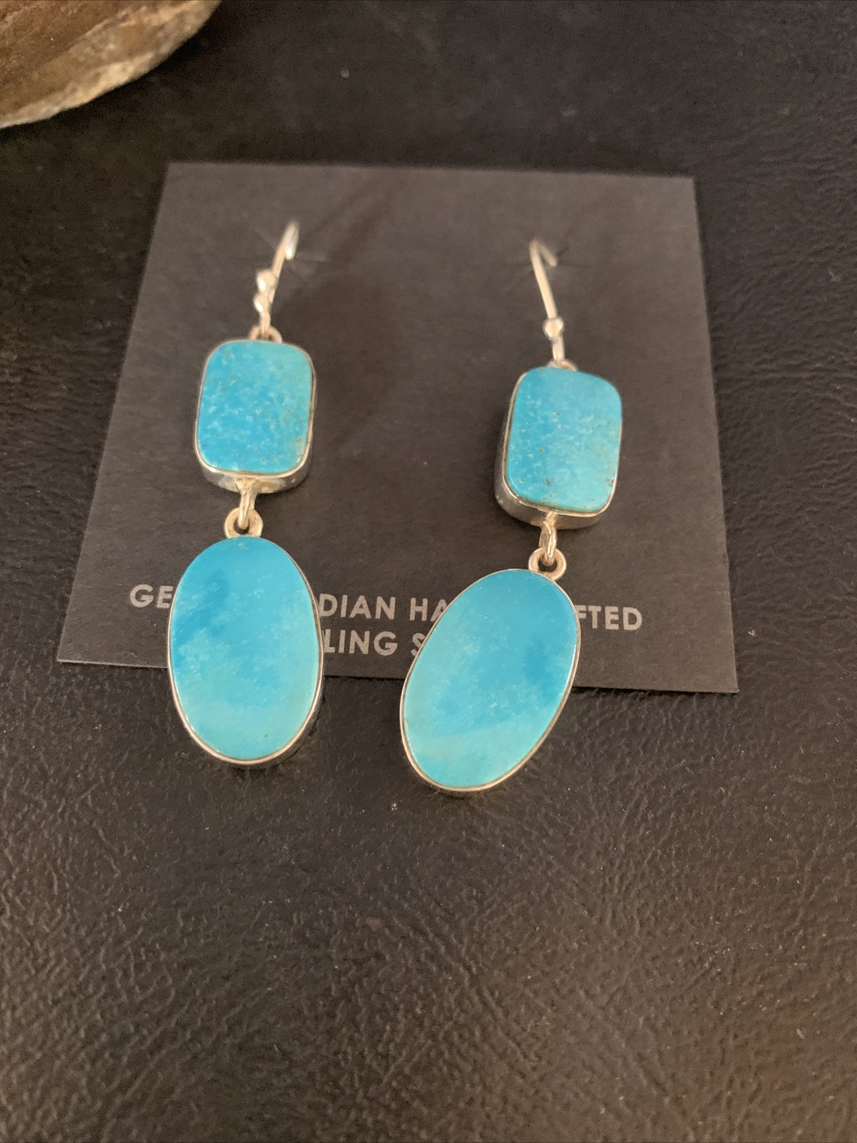 Blue Kingman Turquoise Navajo Sterling Silver Dangle Earrings 14079