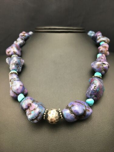 Navajo Turquoise & Magnesite Nugget Necklace Sterling Silver 19" 4514
