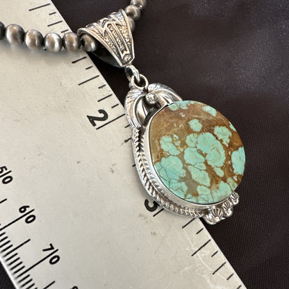 Mens Blue Turquoise#8 Pendant Navajo Sterling Silver Necklace 18108