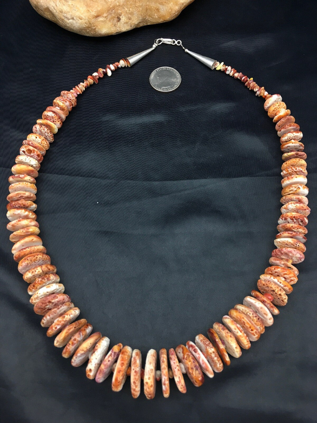Orange Spiny Oyster Navajo Indian Sterling Silver Necklace 02909