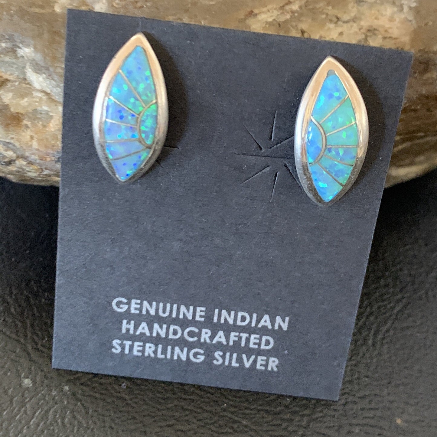 Womens Blue Opal Inlay Navajo Sterling Silver Post Earrings 12779