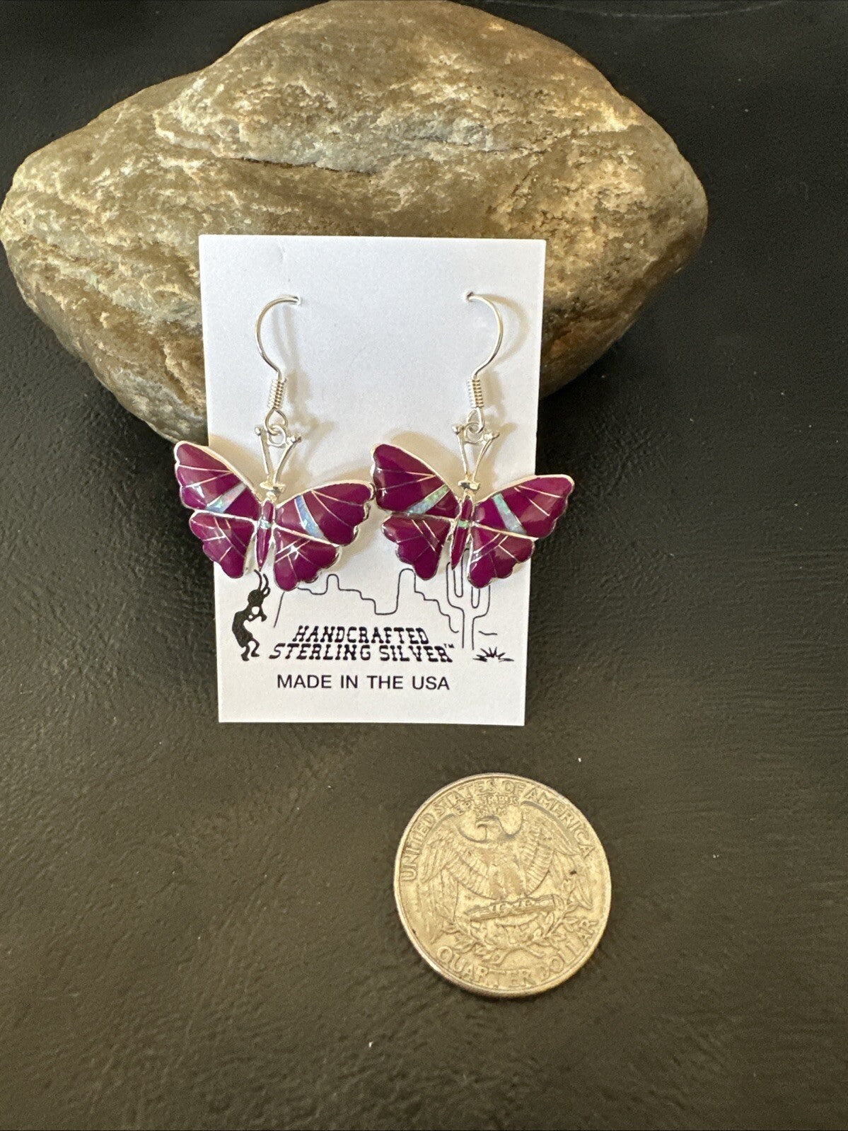 Butterfly Purple Stone Sugilite Opal Inlay Sterling Silver Dangle Earrings 18556