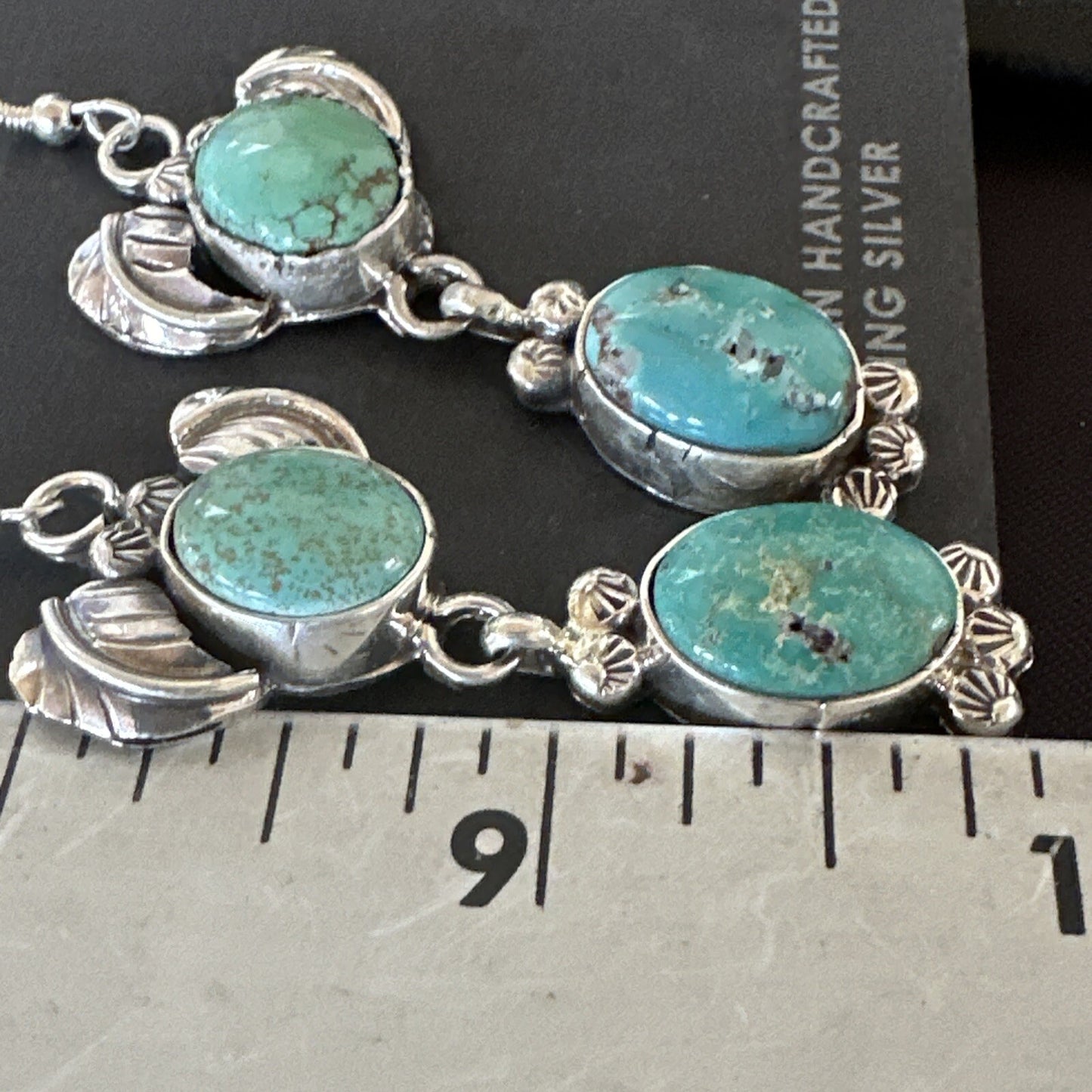 Navajo Green Turquoise Sterling Silver Dangle Earrings 2” 18044