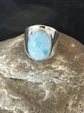 Women's Blue Larimar Navajo Ring Size 9 | Sterling Silver | Authentic Native American Handmade | 17673