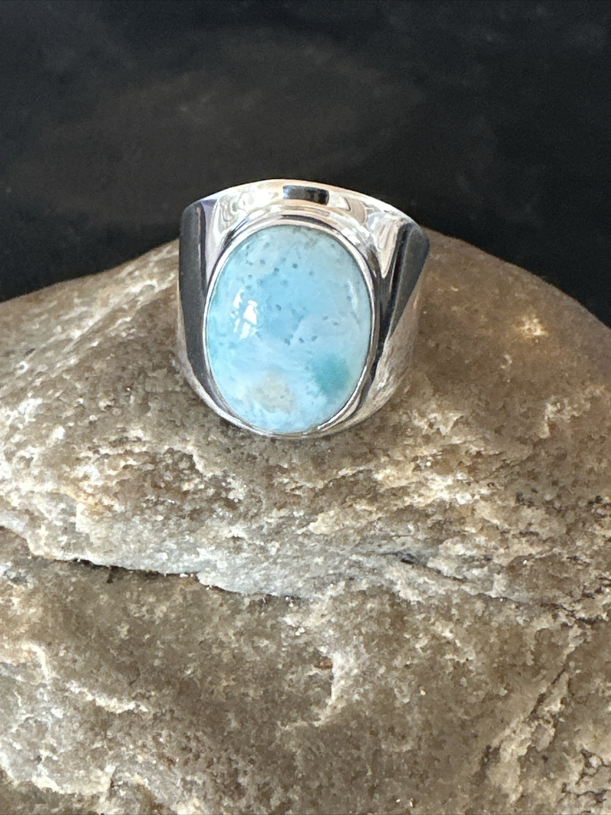 Womens Blue Larimar Navajo Sterling Silver Ring Size 9 17673
