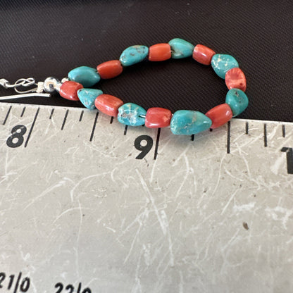 Blue Turquoise Coral Navajo Sterling Silver Earrings 2” 18834