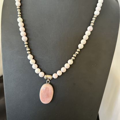 Southwestern Sterling Silver Pink Queen Conch Bead Necklace Pendant 20" 19580