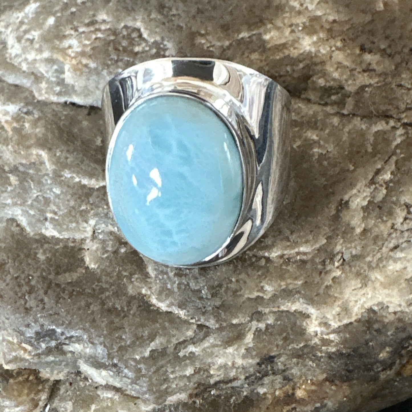 Womens Blue Larimar Navajo Sterling Silver Ring Size 8 17669