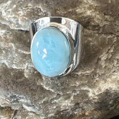 Womens Blue Larimar Navajo Sterling Silver Ring Size 8 17669
