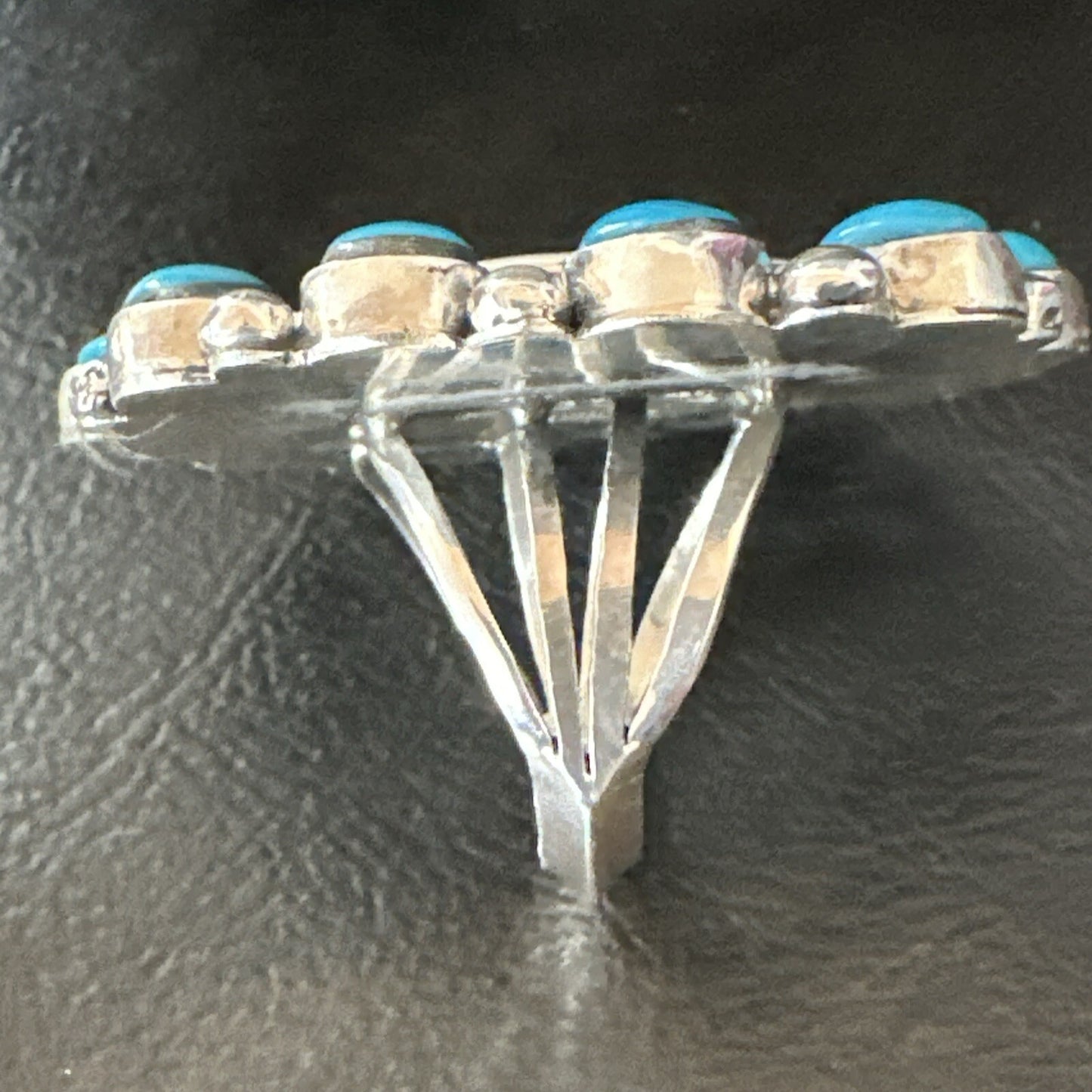 Blue Kingman Turquoise MOP Navajo Sterling Silver Cluster Ring Size 10 18395