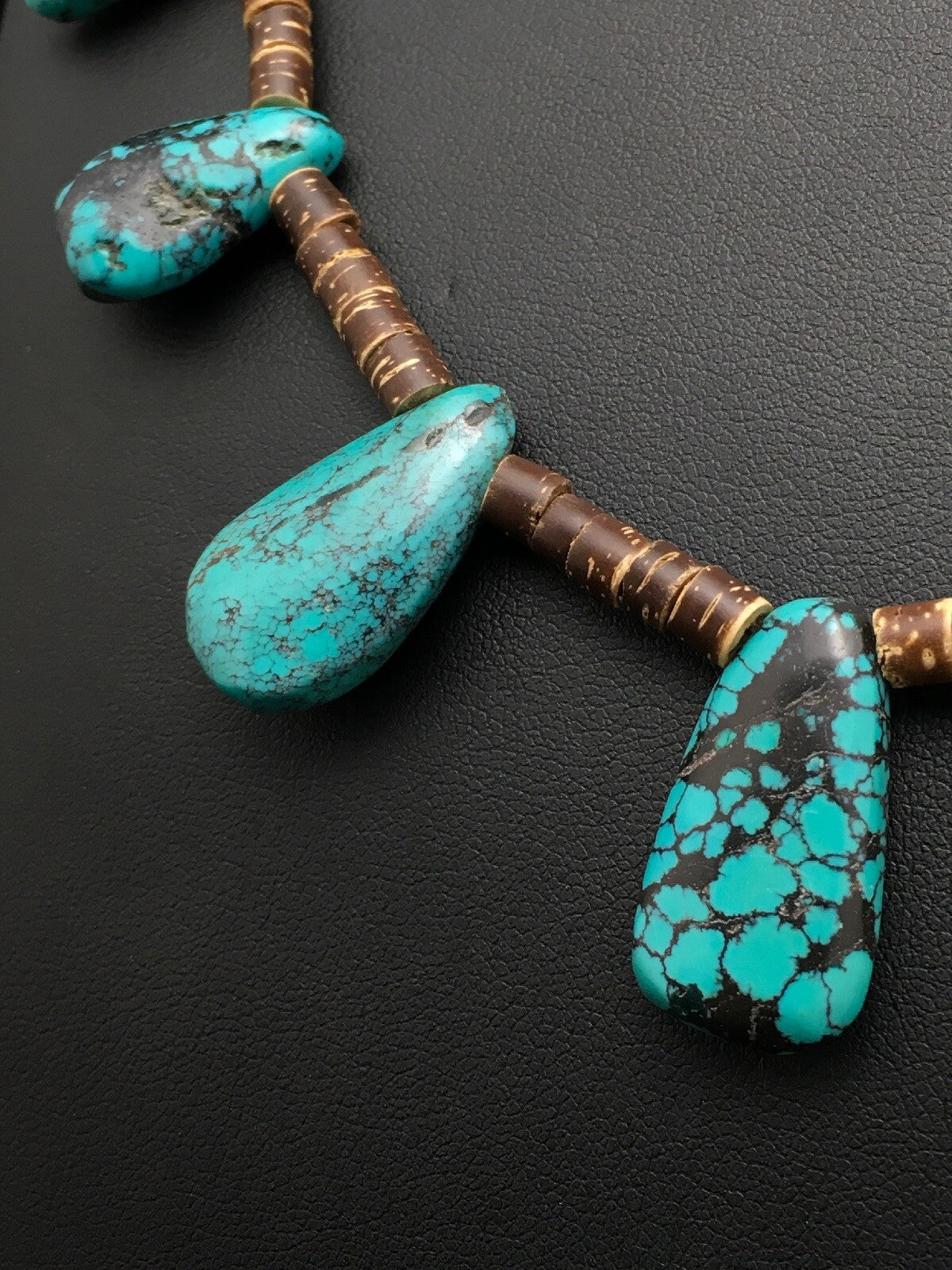 Spiderweb Turquoise & Bone Bead Navajo Sterling Silver Necklace 20" 4101