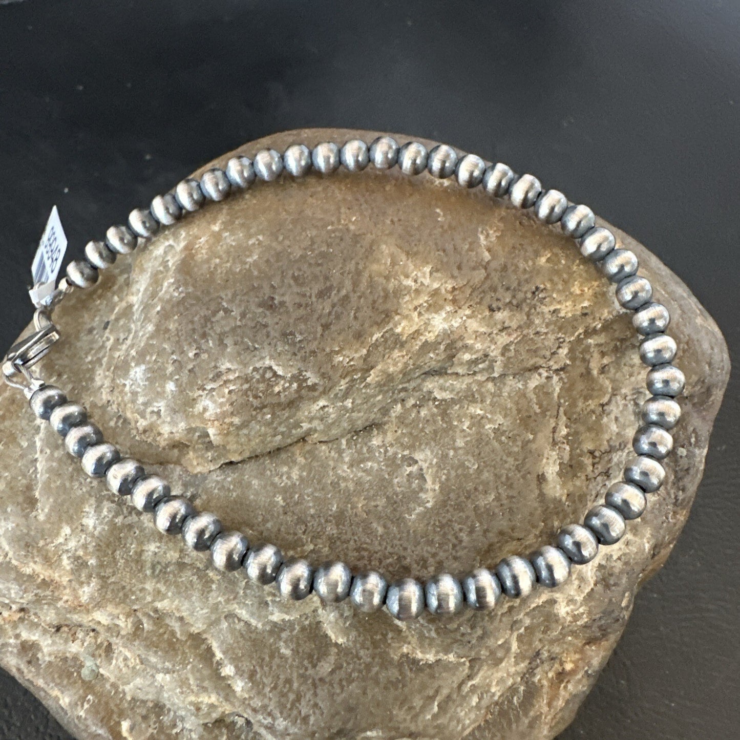 Native American Navajo 4mm Beads 7” Sterling Silver Bracelet 90407