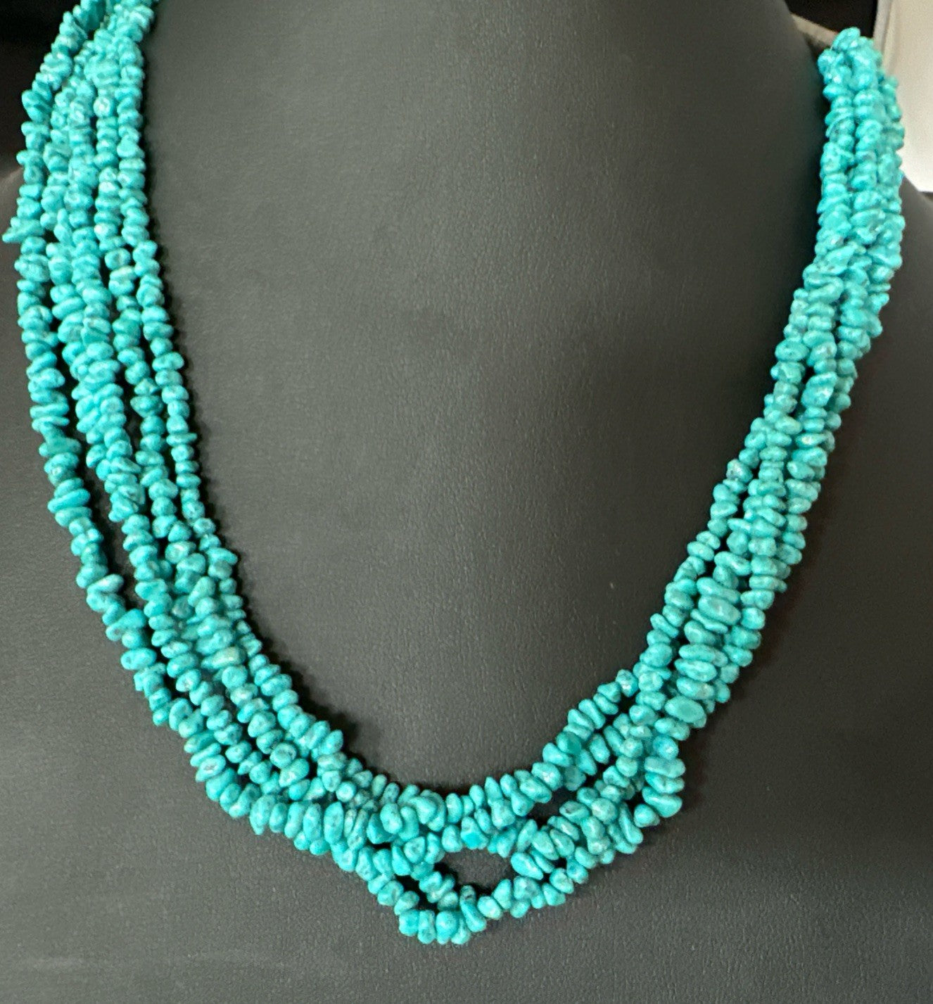 Navajo Sterling Silver  Nugget SB Blue Turquoise 5 Strands Necklace 20” 19662