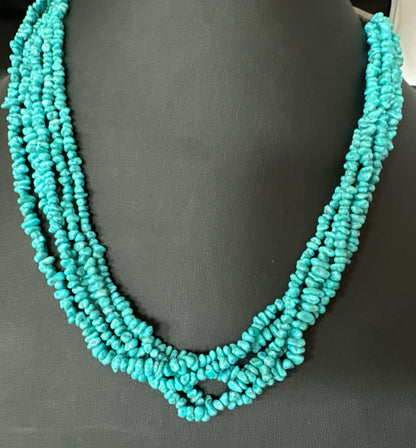 Navajo Sterling Silver  Nugget SB Blue Turquoise 5 Strands Necklace 20” 19662